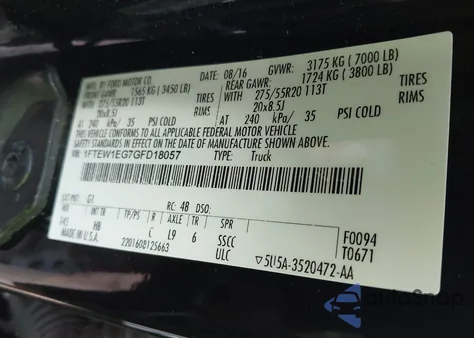 2016 Ford F-150 Lariat from USA, damaged, VIN 1FTEW1EG7GFD18057